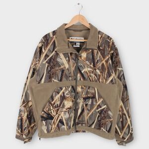 Columbia Men's L Camo Fleece Jacket Hunting Full Zip Interchange Brown Tan